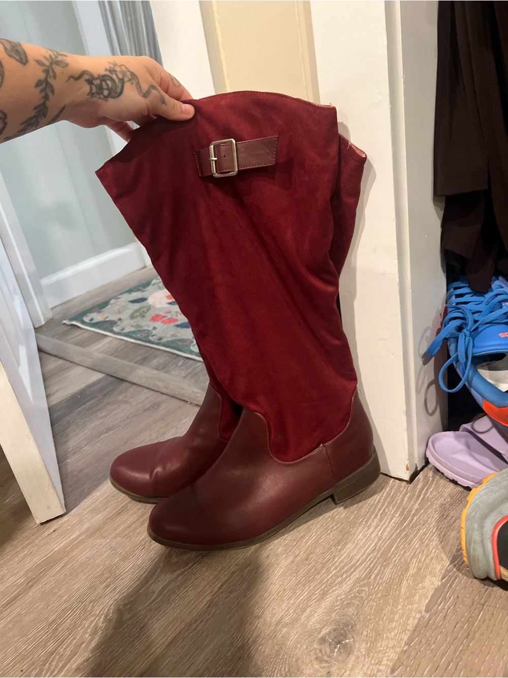 Journee Collection Burgundy Red Mid-Calf Buckle Boots